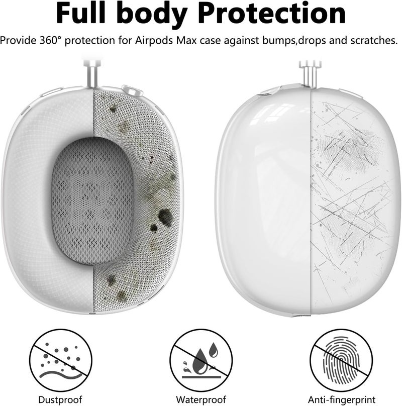 MINDRESY [4 in 1] Silicone Case Cover for AirPods Max Headphones,Clear Soft TPU Ear Cups Cover/Ear Pad Case Cover/Headband Cover for AirPods Max (2024/2020),Transparent Accessories for AirPod Max (USB-C),Foggy - Image 3